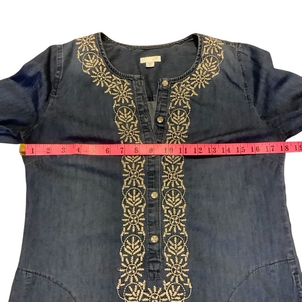 J. JILL MISSY BLUE DENIM LONG SLEEVE/ EMBROIDERED DESIGN SHIRT DRESS/ Size XS - Picture 9 of 12